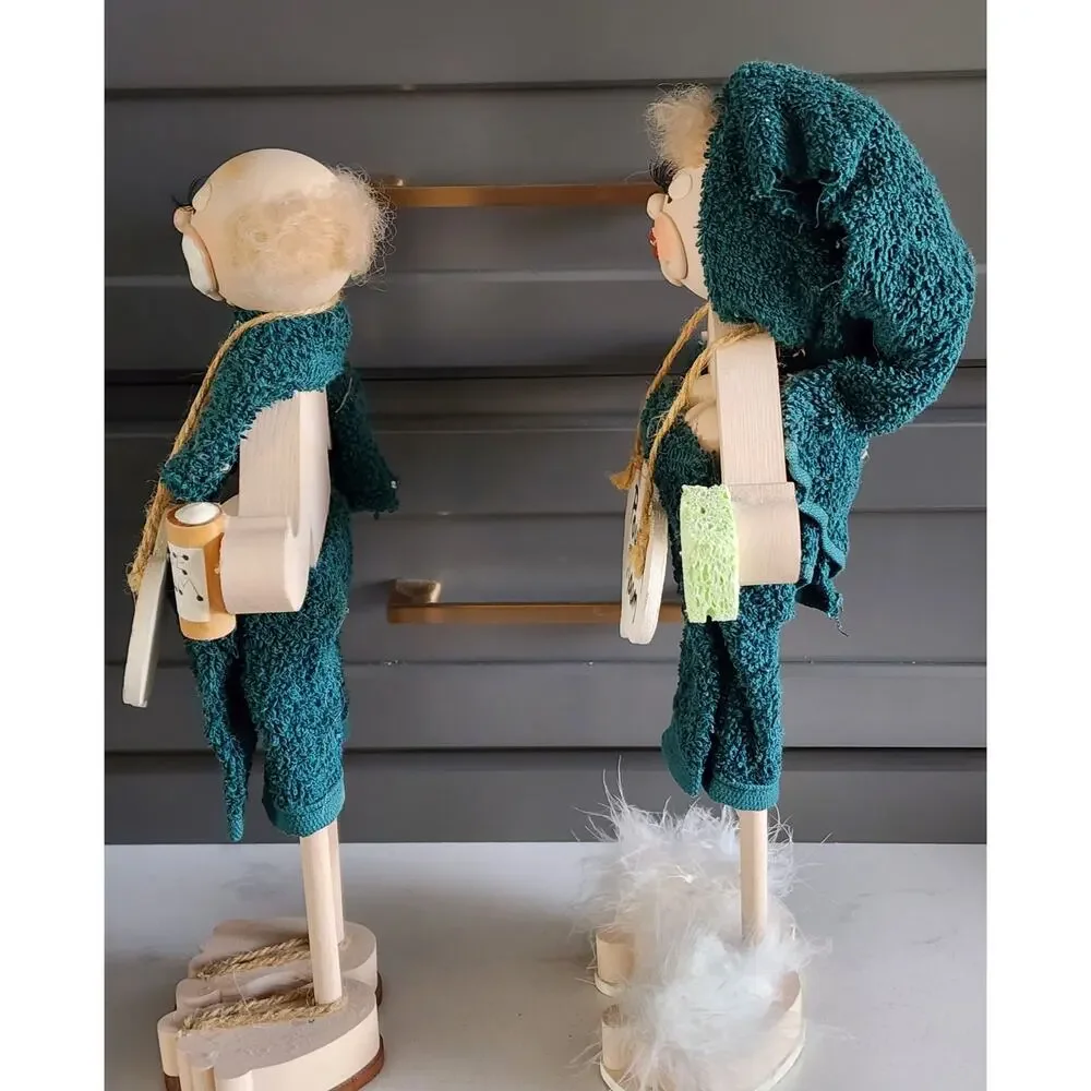 RARE Vintage His & Hers Bathroom Buddy Dolls Whimsical Wooden Folk Art Decor - Picture 12 of 13